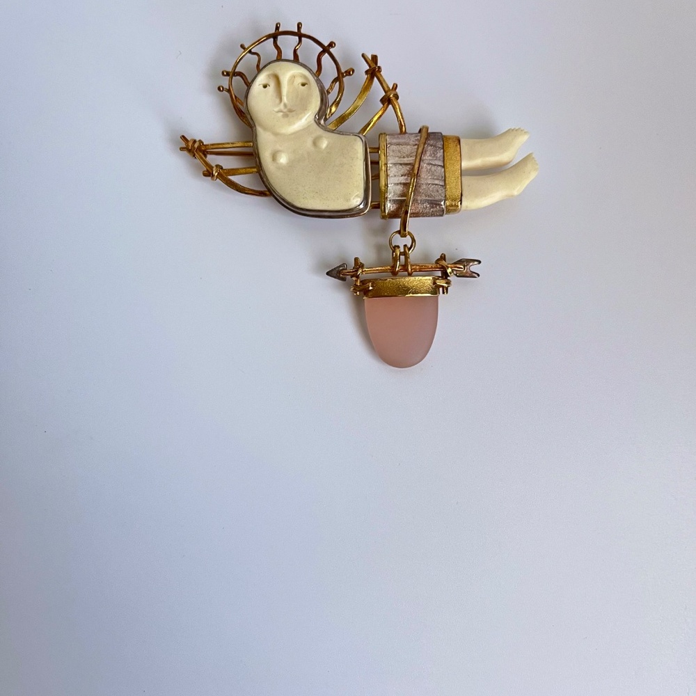 Carolyn Morris Bach  Winged Goddess Brooch 18K,  Fine Sterling Silver - Picture 3 of 13